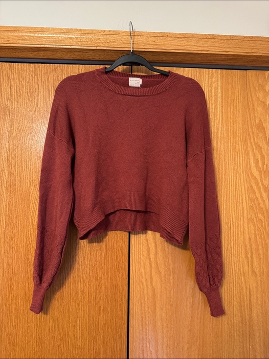 Dreamers By Debut Tops - Cropped Long Sleeve Knit Top - Burgundy